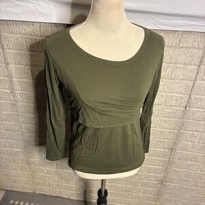 SMALLSHOW nursing Olive Green Ruched Wrap Front Long Sleeve Top Women's Small S
